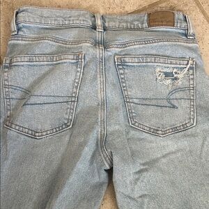 American Eagle Outfitters Light Blue Straight Jeans with Back Pocket Distress